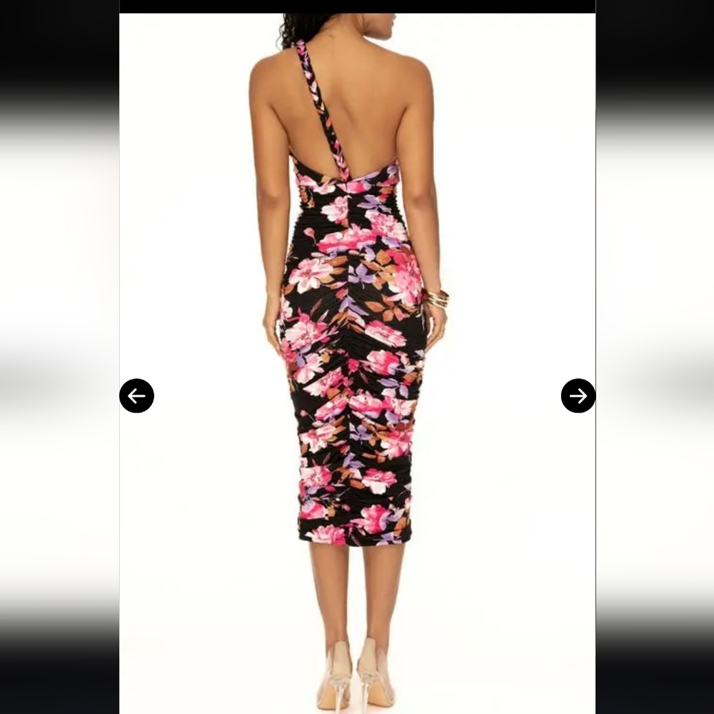 JLUXLABEL Jess Floral Ruched Braided One-Shoulder Midi Dress SzXS  NWT - Picture 2 of 16